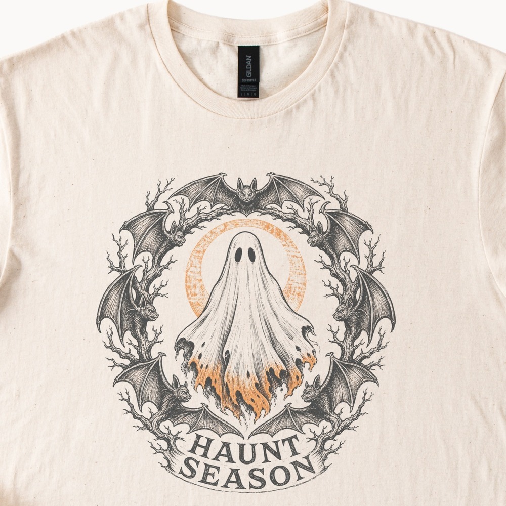 Haunt Season Ghost Rising in Bat Wreath Tee